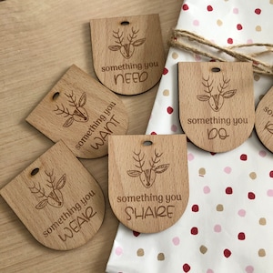 Something you need want wear read tags | wooden gift tags | gift tags | Christmas gift tags | Deer theme gift tags | Engraved gift tags