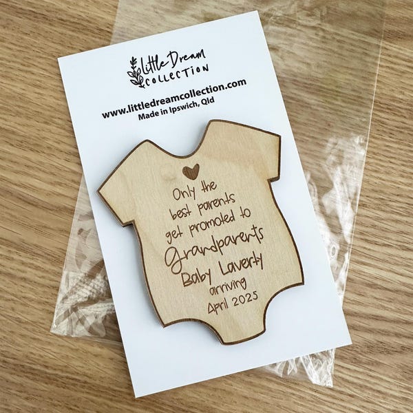 Wooden Baby Announcement Card | New Grandparents Onesie Card