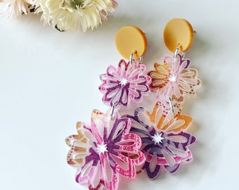Unique Statement Earrings | Flower Statement Dangle Earrings | Acrylic Flower Earrings | Australian made earrings