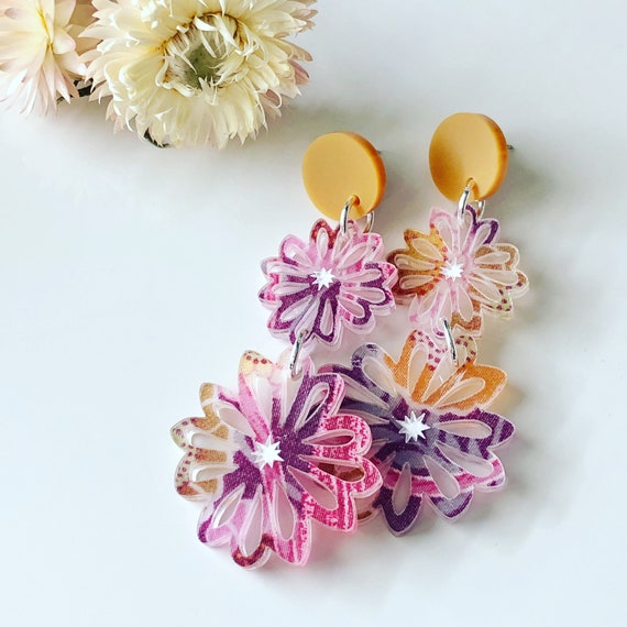Acrylic flower earrings best sale