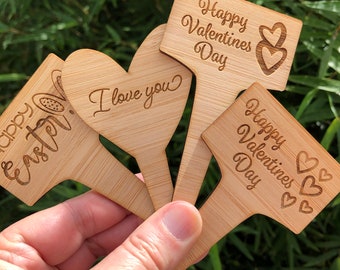 BULK SET OF 10 Themed Plant Markers | Wooden gift cards | Gift Tags | Wooden Gift Tags | Plant Saying Markers | Valentines Plant signs