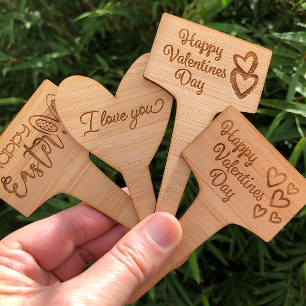 BULK SET OF 10 Themed Plant Markers | Wooden gift cards | Gift Tags | Wooden Gift Tags | Plant Saying Markers | Valentines Plant signs