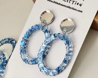 Scallop edge oval earrings | Glitter acrylic earrings | Oval glitter earrings | Statement Earrings | Australian made earrings | Small run