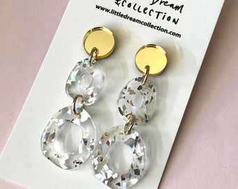 Gold and silver shard glitter dangles | laser cut earrings | Glittery dangle earrings | Party earrings | Glitter circle earrings