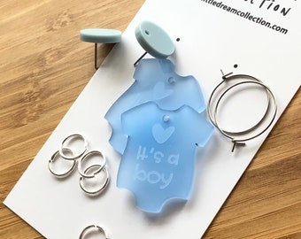 Baby announcement earrings / Hoop earrings / Acrylic dangle earrings