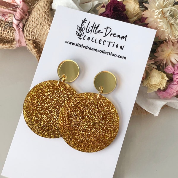 Gold glitter dangles | Acrylic earrings | laser cut earrings | Laser cut dangles | Australian made earrings