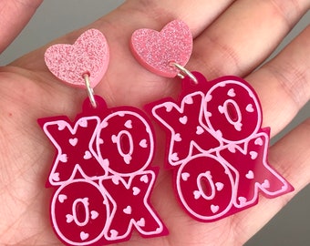 Valentines Day Dangle Earrings | Love earrings | acrylic valentines day earrings | text earrings | Acrylic earrings | Hoop earrings | XOX