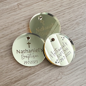 Mirror Bomboniere Tags | Personalised Bomboniere Tags | Engraved Mirror Acrylic Round Christening Gift Tags | Engraved Mirror Acrylic Tags