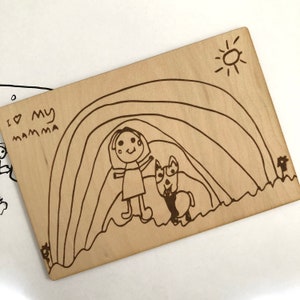 Wooden Greeting Card | Laser cut card | Mother's Day Card | Wooden Cards | Eco Gifts | Grandparents gift | Children's Drawing gift idea