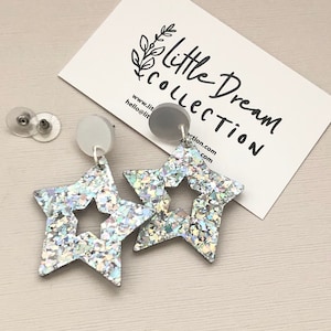 Glitter acrylic star earrings | acrylic Christmas earrings | laser cut acrylic dangle earrings | Australian made earrings