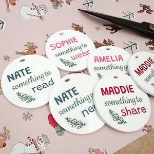 Personalised something you want, need, read, wear Christmas gift tags