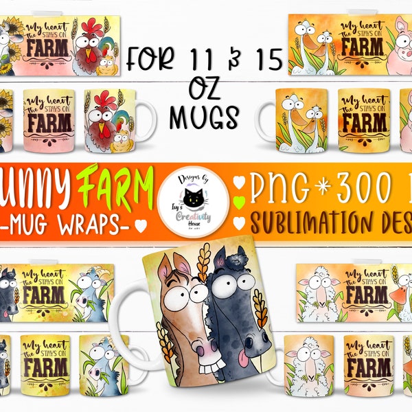 Dessins de ferme png, emballages de tasse pour sublimation, motifs de sublimation de tasse, dessins de tasse png, animaux de la ferme png, png cheval, tasses animaux drôles