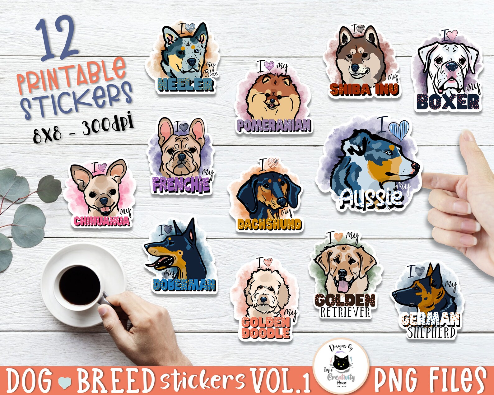Dog Sticker Pack, Dog Stickers, Dog Breed Stickers, Sticker Pack Digital, Dog Png Bundle