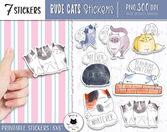 funny sticker pack, cat stickers, cat sticker pack, funny cat stickers, cat png file, sarcastic stickers, cartoon stickers, sticker pack