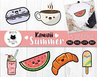 kawaii clipart, kawaii svg, watermelon clipart, kawaii png, fruit clipart, food clipart, planner clipart, summer svg bundle, food png