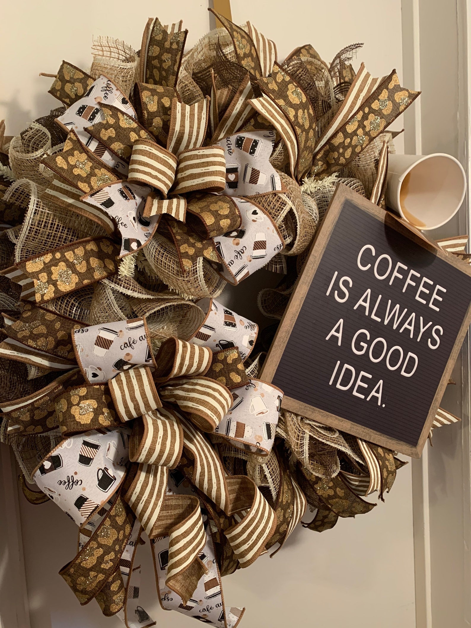 Coffee Door Wreath, Coffee Wreath, House Gift, Coffee Decor, Everyday