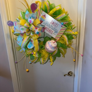 Handmade Birthday Wreath: Elegant Home Decor with Cake & Balloons