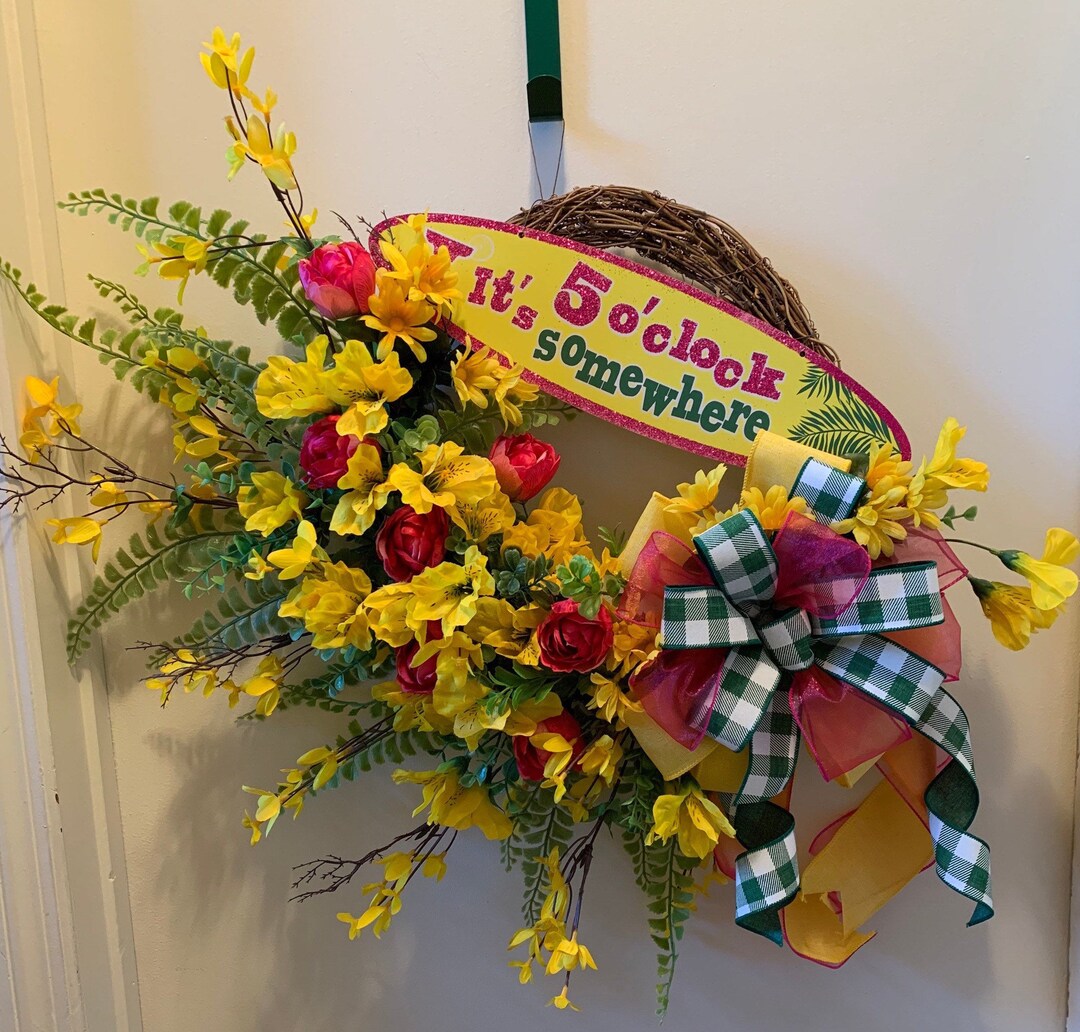 Summer Grapevine Door Wreath Its 5 Oclock Some Where Etsy