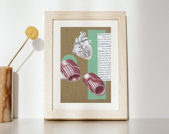 Heart Art Print - Anatomical Heart Collage Print - Collage Heart Print - Collage Art Print - Valentines Day Gift