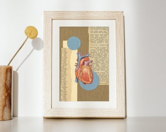 Heart Art Print - Anatomical Heart Collage Print - Collage Heart Print - Collage Art Print - Valentines Day Gift