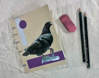 Pigeon Journal - Handmade Bird Journal - Handmade Rock Dove Journal - Recycled Junk Journal