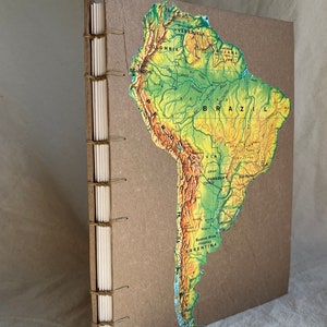 South America Travel Journal, Handmade Travel Map Journal, Handmade Sketchbook, Handmade Notebook, Scrapbook
