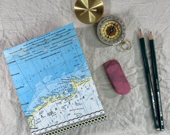 Antartica Travel Journal - Handmade Travel Journal - Handmade Vintage Map Journal - Recycled Junk Journal