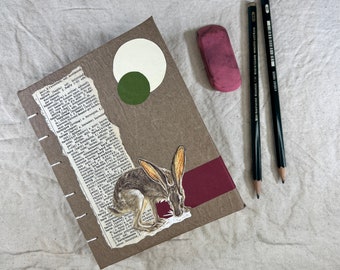 Black-tailed Jackrabbit Journal - Handmade Rabbit Journal - Handmade Nature Journal - Recycled Junk Journal