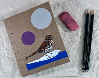 Handmade Bird Journal - Fox Sparrow Journal - Notebook for Birder - Handmade Nature Journal