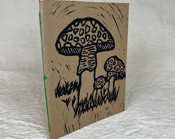 Mushroom Field Journal Nature Journal Hiking Log Handmade Pocket Sized Journal, Handmade Sketchbook, Handmade Notebook