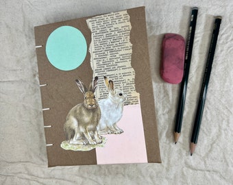 Arctic Hare Journal - Handmade Rabbit Journal - Handmade Nature Journal - Recycled Junk Journal