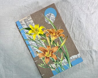 Flower Journal - Handmade Day Lily Journal - Handmade Nature Journal - Recycled Junk Journal