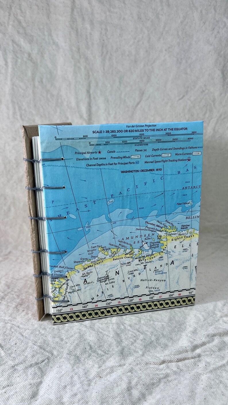Antartica Travel Journal Handmade Travel Journal Handmade Vintage Map Journal Recycled Junk Journal image 10