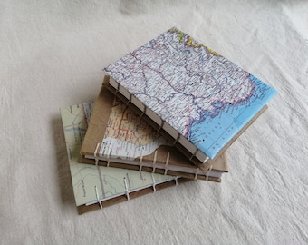 Custom Made to Order Map Travel Journal Notebook, Small