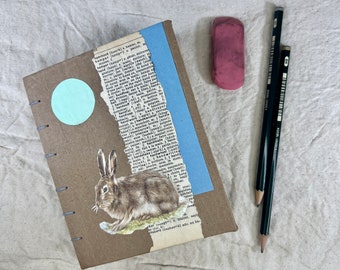 Weißschwanzhase Journal - Handgemachtes Kaninchen Journal - Handgemachtes Natur Journal - Recycled Junk Journal