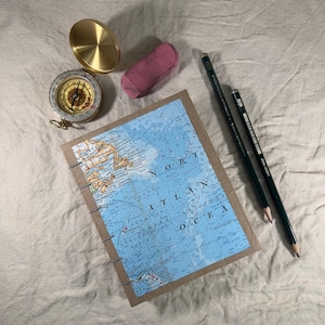 Atlantik Reisetagebuch - Handgemachtes Reisetagebuch aus recyceltem Junk Journal