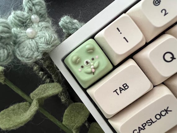 Matcha bear keycap green bear with dango handmade artisan clay keycap for mechanical keyboards