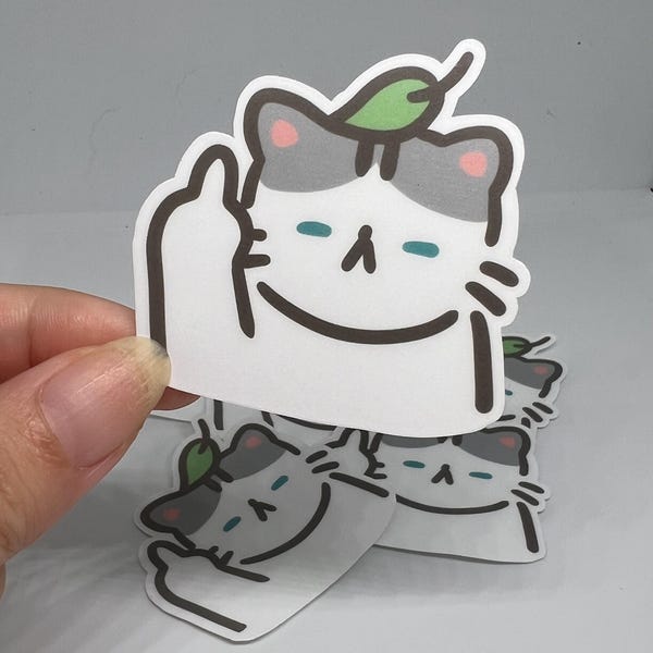Sassy middle finger cat with leaf sticker