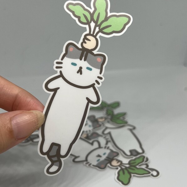 Long cat turnip waterproof sticker