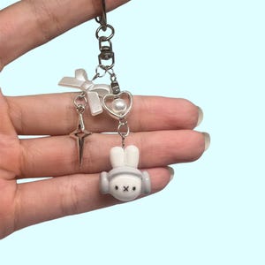 Headphone miffy keychain bag charm handmade clay