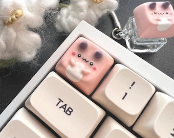 Maplestory pink bean keycap handmade artisan clay for mechanical keyboards