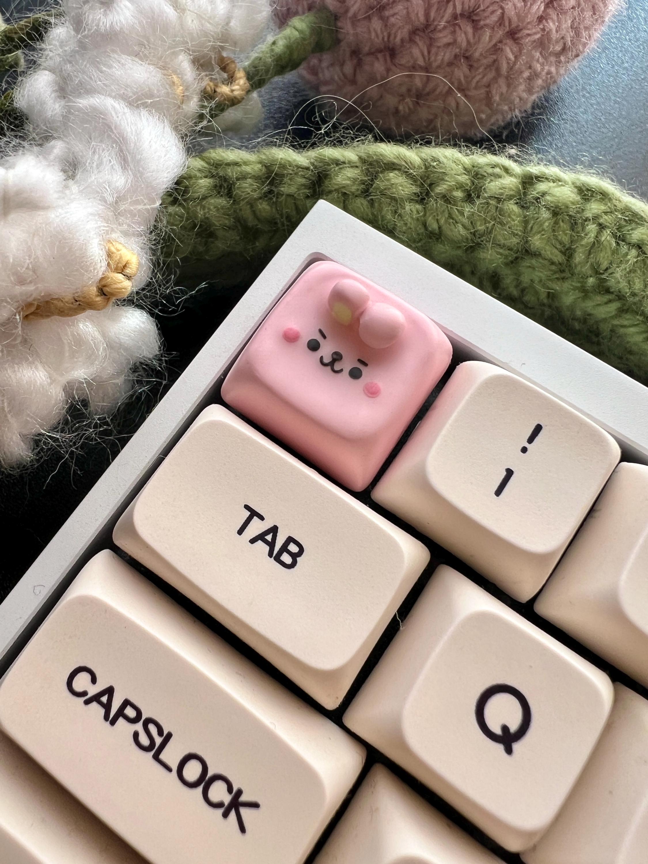 Cooky Bts Keycap Handmade Artisan Clay Pink Bunny Keycap for