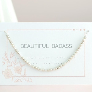 Beautiful Badass Morse Code Necklace, Girlfriend Jewelry Gift, Friendship Necklace, Sister Gift, Word Necklace, Sterling Silver, Gold Filled