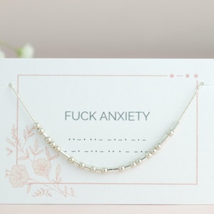 Fuck Anxiety-ketting, morsecode sieraden, angstbewustzijn ketting, godslastering sieraden, sterlingzilver, gold filled