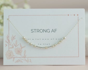 Strong AF Necklace, Morse Code Jewelry, Inspirational Message, Female Empowerment Jewelry, Profanity Jewelry, Sterling Silver, Gold Filled