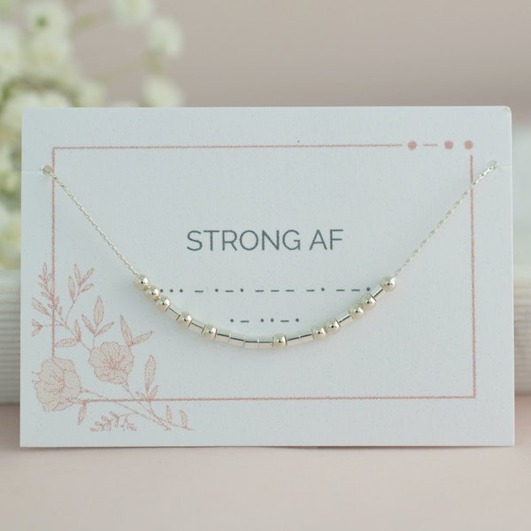 Strong AF Necklace, Morse Code Jewelry, Inspirational Message, Female Empowerment Jewelry, Profanity Jewelry, Sterling Silver, Gold Filled