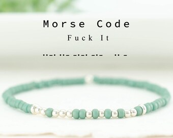 Fuck It Morse Code Stretch Bracelet, Dainty Beaded Stacking Bracelet