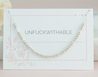 Unfuckwithable Morse Code Necklace, Motivational Jewelry, Strong Woman Gift, Survivor Mantra, Boss Babe Gift, Sterling Silver, Gold Fill