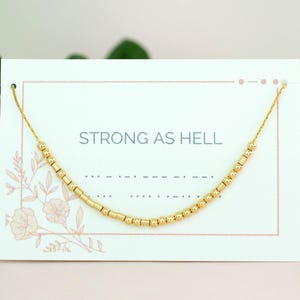 Morse Code Necklace, Strong As Hell, Sterling Silver or Gold Filled
