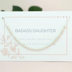 Badass Daughter Morse Code Necklace, Gift from Mother to Daughter, Daughter in Law, Gift from Father for Daughter Birthday, Graduation Gift